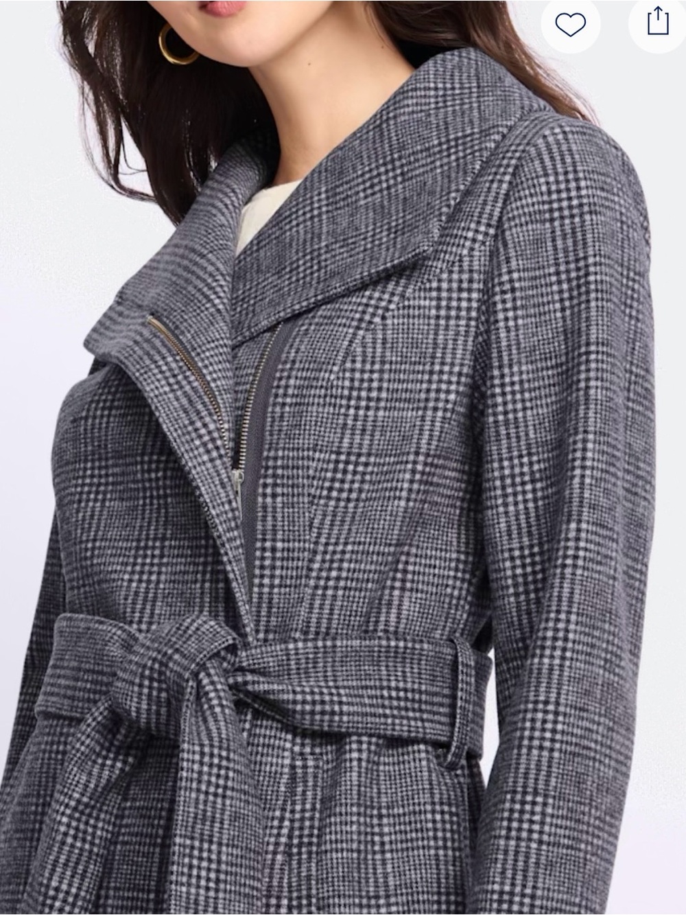 41 Hawthorn Gray Plaid Tie-Waist Pea Coat - Picture 2 of 4